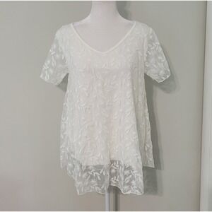 POL Womens Lacey Embroidered Top SMALL Fairy Angelcore Balletcore Flowy Feminine